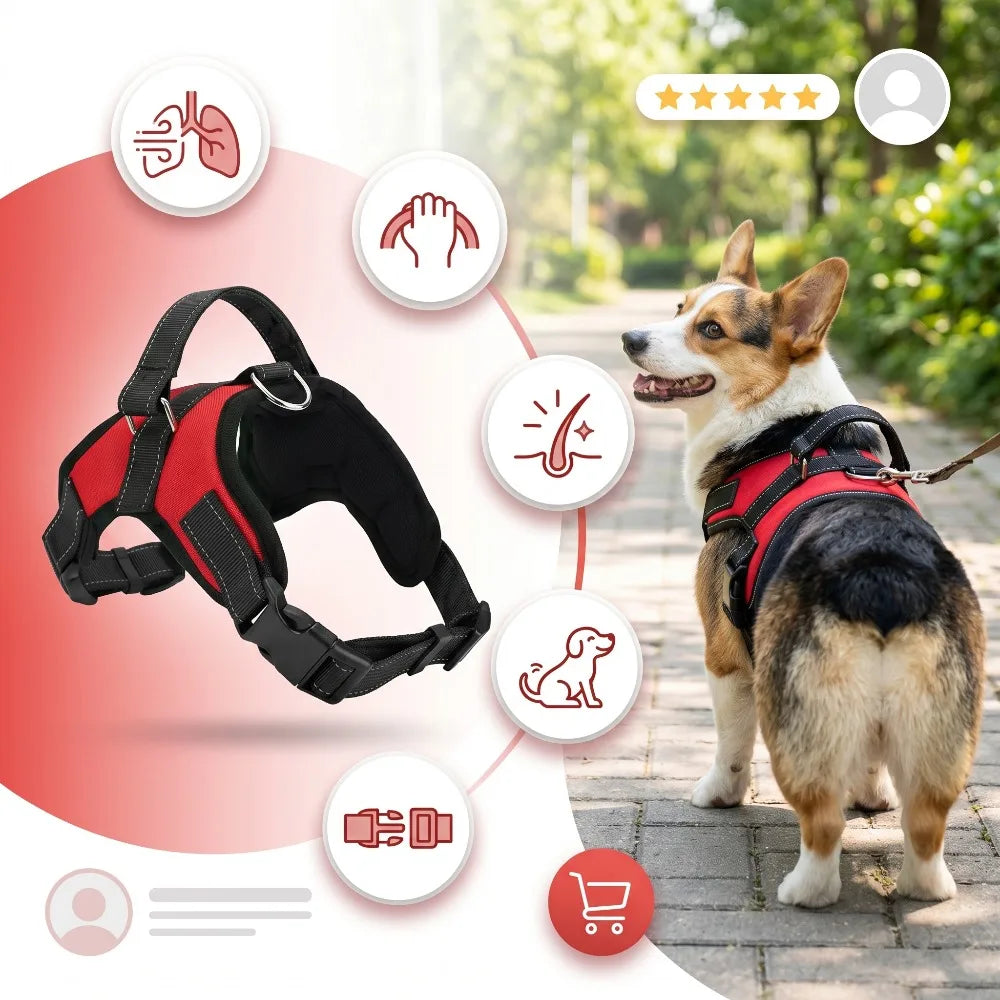 No-Pull Dog Harness — Padded Step-In Design with Reflective Stitching
